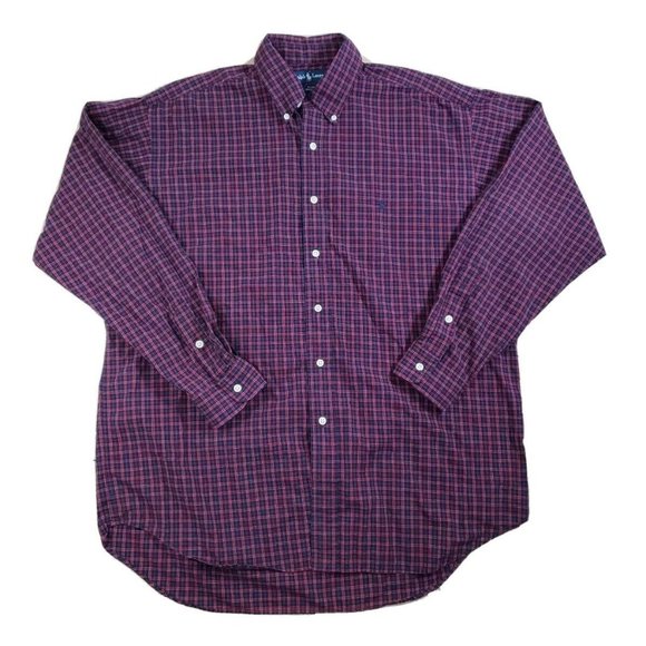 Men's Ralph Lauren Blake Red Plaid Button Down Shirt Large Long Sleeve Cotton - Picture 1 of 8